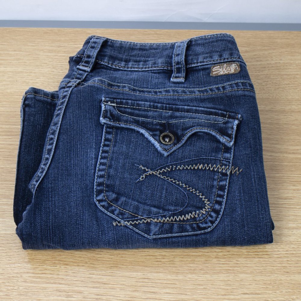 Silver Pioneer Bootcut Flare 30 X 30.5 Women's Jeans Dark Wash Flap Pocket